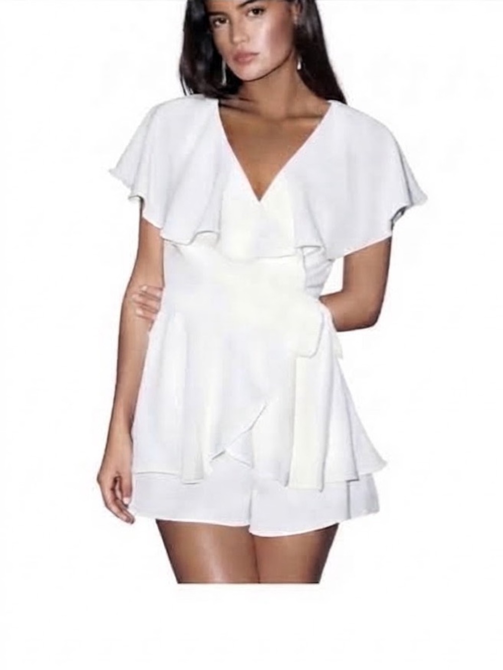 Lulus White Ruffled Backless Wrap Skort Romper Size Medium